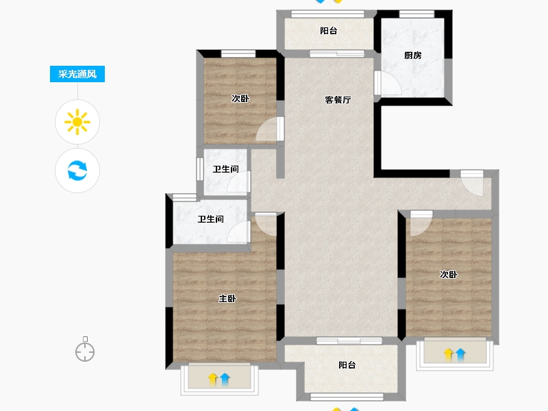 江苏省-扬州市-扬州美的城-87.29-户型库-采光通风