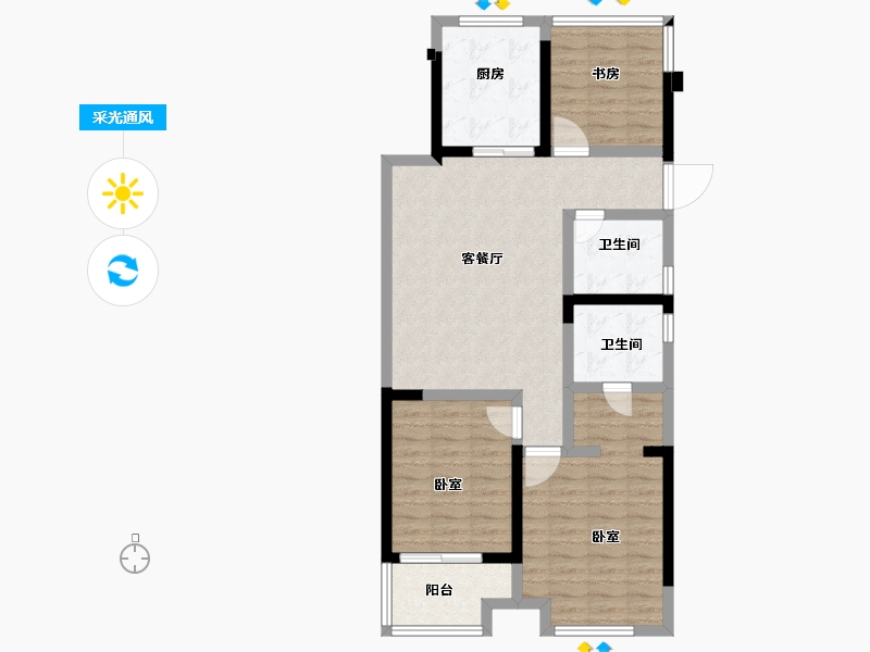 浙江省-杭州市-华元北城芳满庭-86.00-户型库-采光通风