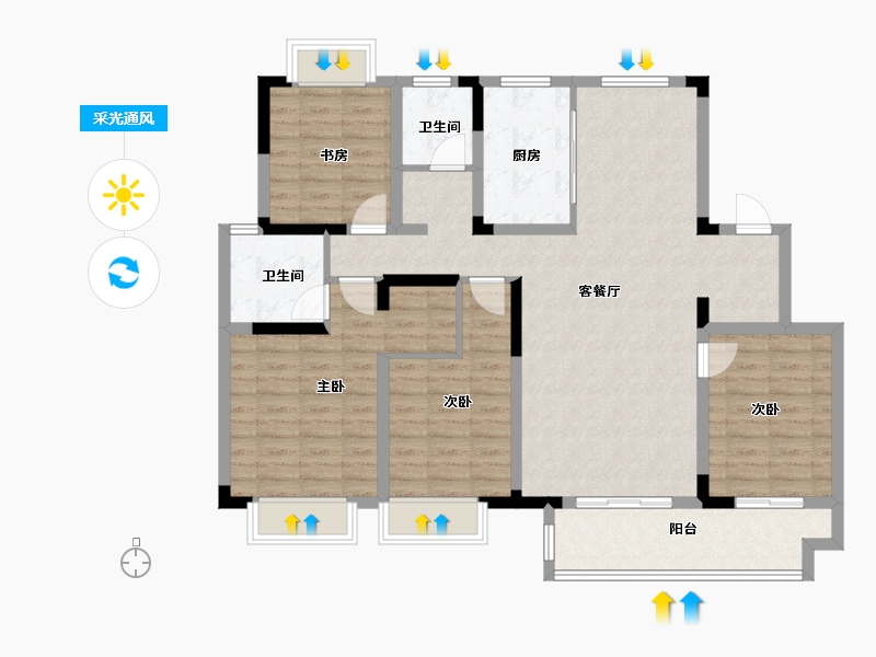 江苏省-徐州市-绿地新里·林语公馆-114.00-户型库-采光通风