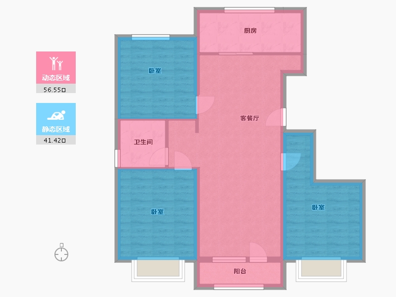 辽宁省-丹东市-恒景·溪山上華居-87.90-户型库-动静分区