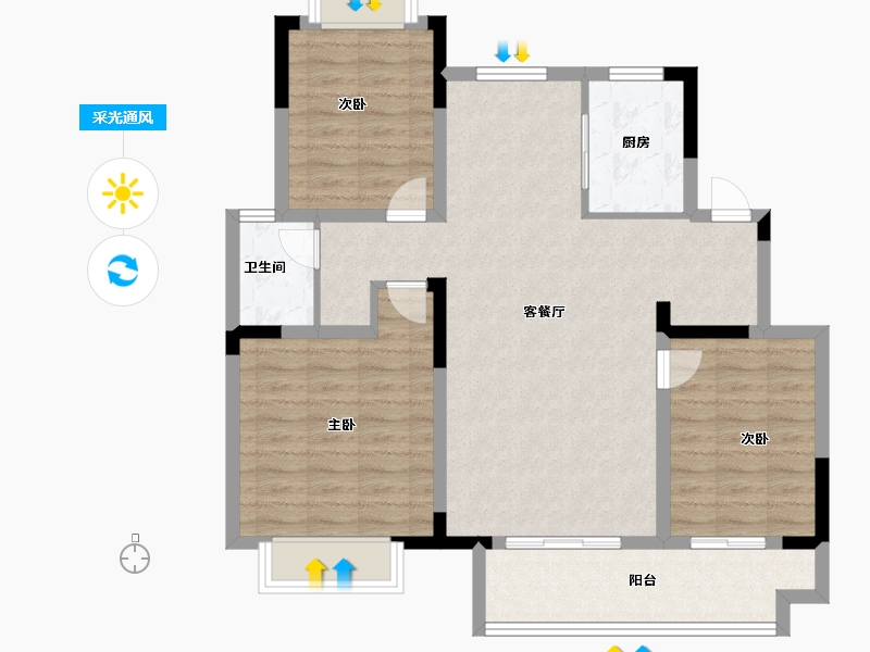 江苏省-徐州市-绿地新里·林语公馆-91.00-户型库-采光通风