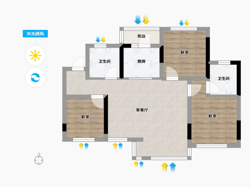 四川省-南充市-阳光江山公园城-66.75-户型库-采光通风