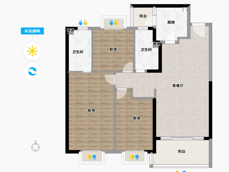 安徽省-淮南市-淮南恒大御府-105.50-户型库-采光通风