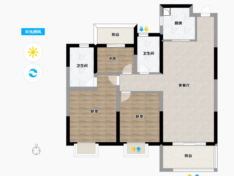 浙江省-宁波市-卓越杭州湾中心-88.00-户型库-采光通风