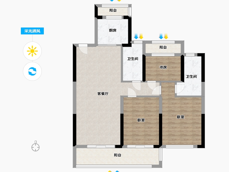 浙江省-宁波市-奥克斯·棠悦府-90.17-户型库-采光通风