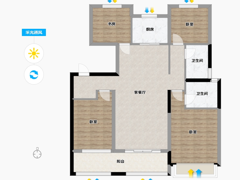 浙江省-杭州市-远洋招商上塘宸章-104.30-户型库-采光通风