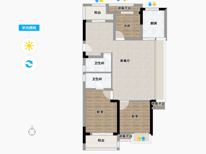 浙江省-杭州市-杭州北孔雀城青云学府-88.20-户型库-采光通风