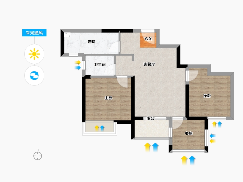 江苏省-无锡市-华宇观澜华府-61.99-户型库-采光通风