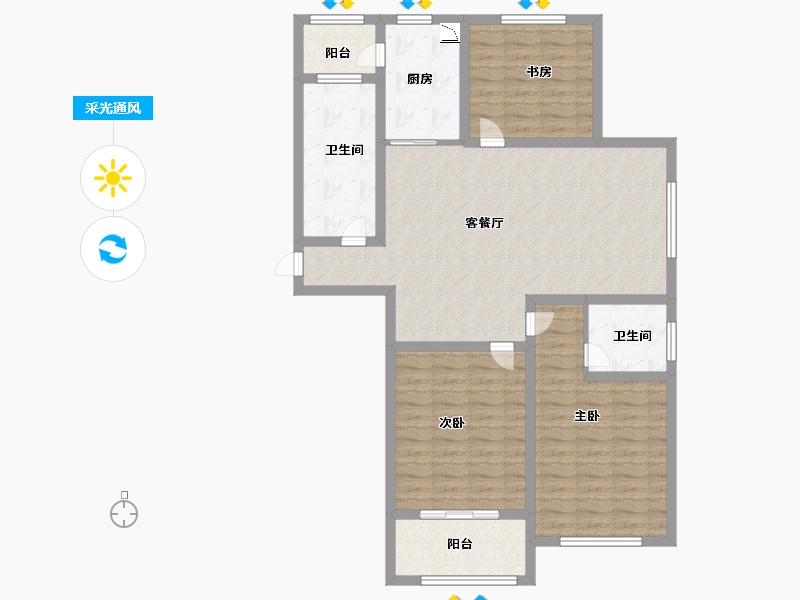 江苏省-徐州市-盛世阳光华庭-105.69-户型库-采光通风