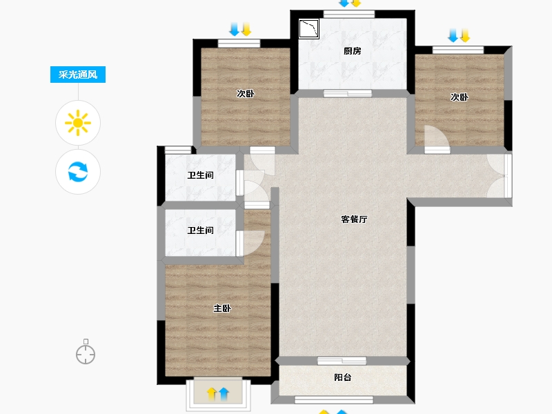 青海省-西宁市-益景佳苑-84.45-户型库-采光通风