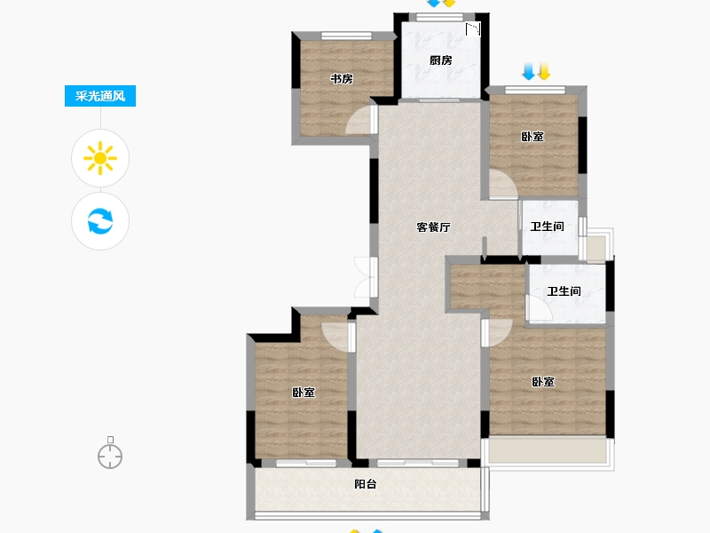 浙江省-杭州市-润枫东润紫园-104.00-户型库-采光通风