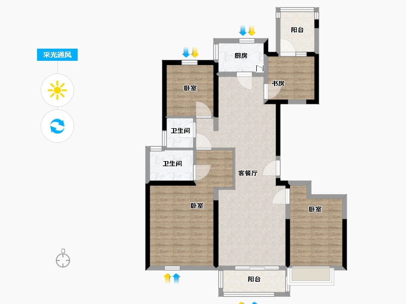 浙江省-温州市-德信阳光城君宸府-104.01-户型库-采光通风