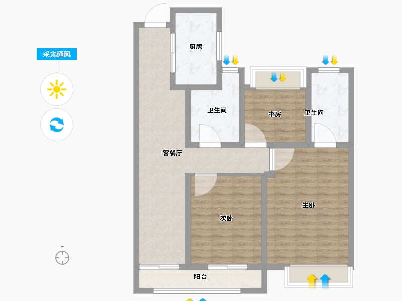 江苏省-扬州市-吾悦·虎踞龙蟠-92.00-户型库-采光通风