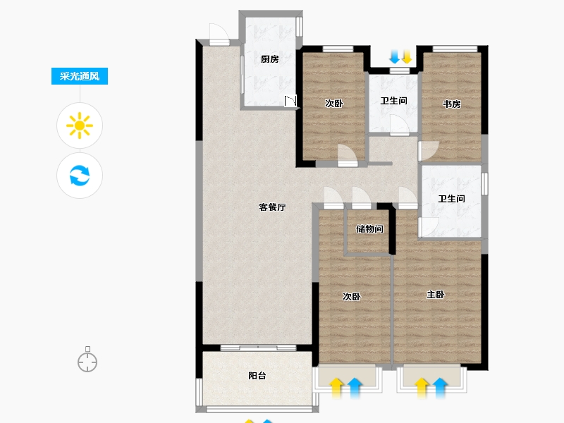 江苏省-淮安市-恒大名都-124.20-户型库-采光通风