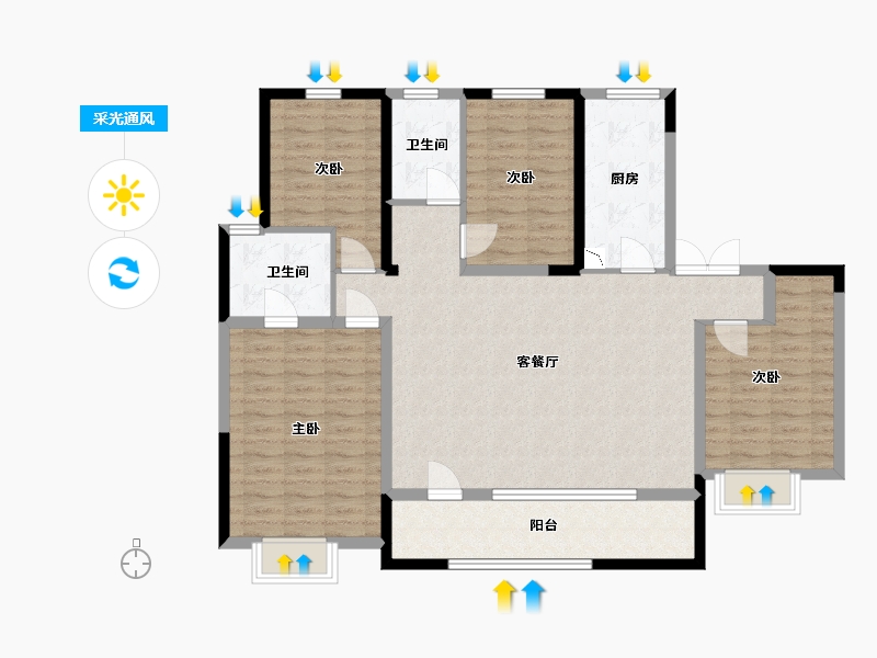 青海省-西宁市-中房·东方云舒-119.96-户型库-采光通风