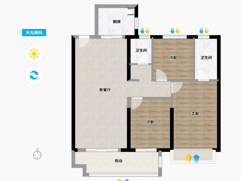 江苏省-徐州市-世茂云璟-91.99-户型库-采光通风