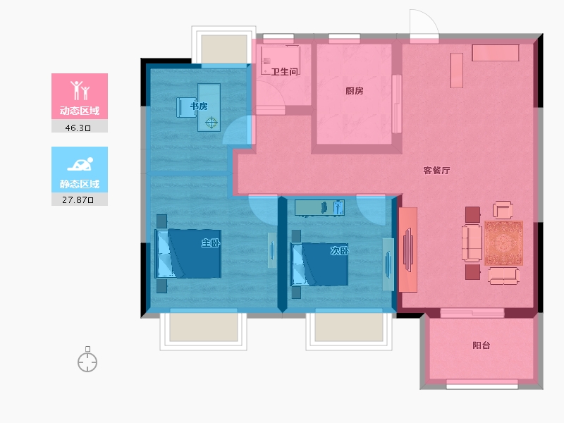 江苏省-扬州市-扬州美的城-65.70-户型库-动静分区