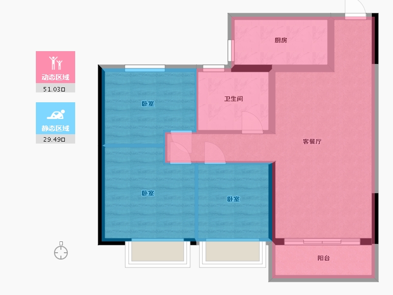 浙江省-杭州市-恒大澜玉水晶熙园-71.78-户型库-动静分区