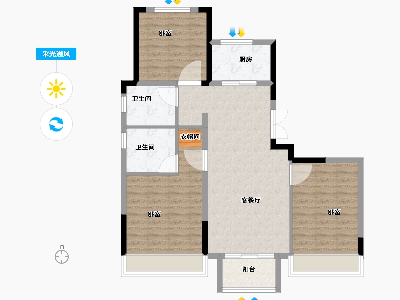 浙江省-金华市-保集禹洲保信花园-86.00-户型库-采光通风