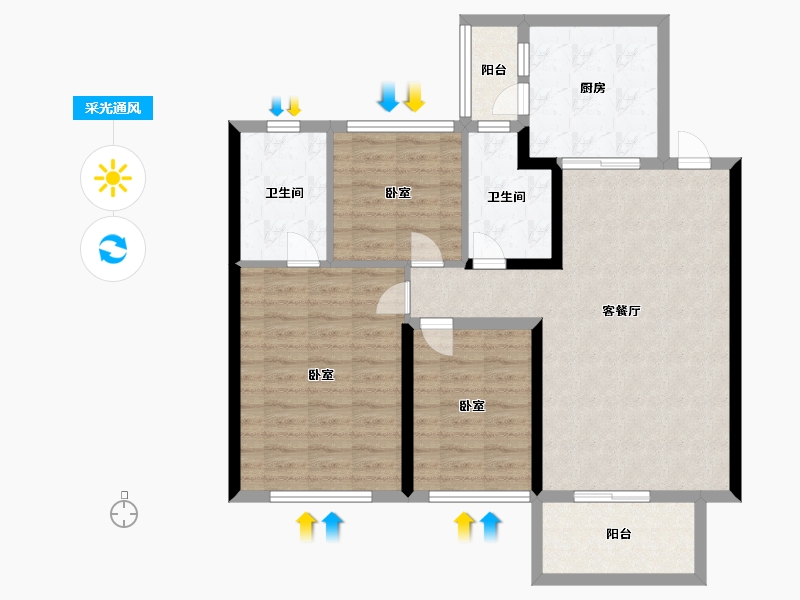 江苏省-扬州市-仪征恒大桃源天境-94.00-户型库-采光通风