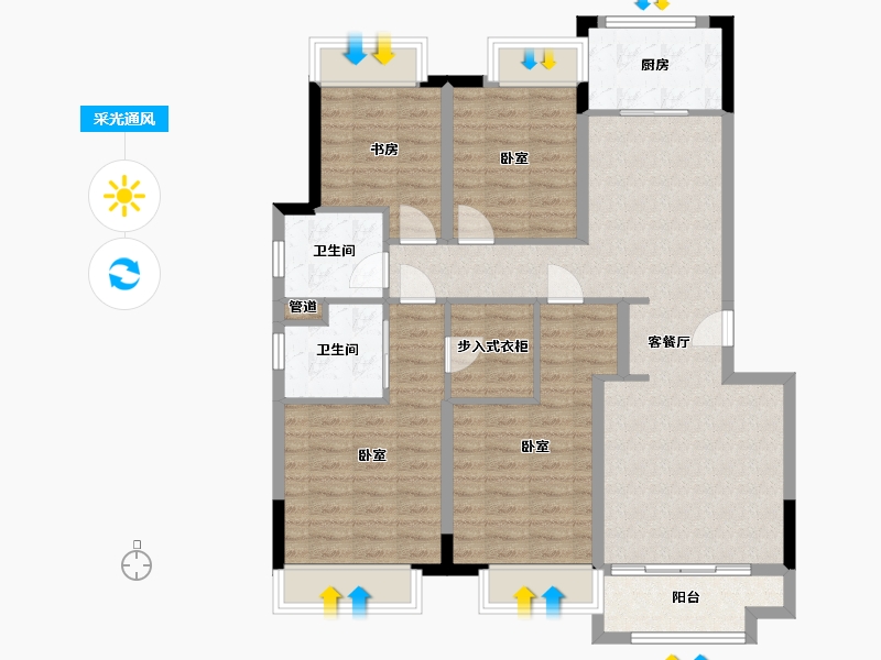 浙江省-湖州市-融创金成·湖山赋-106.25-户型库-采光通风