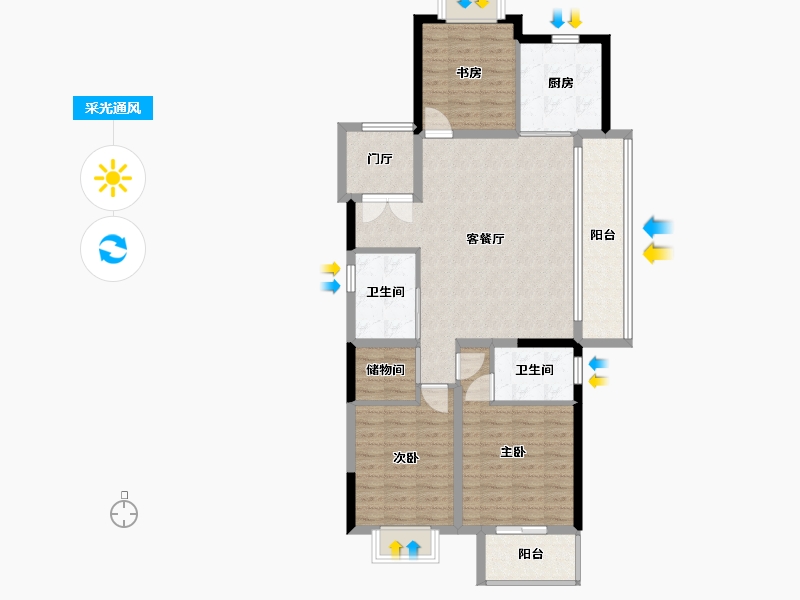 江苏省-南通市-晨园-100.99-户型库-采光通风