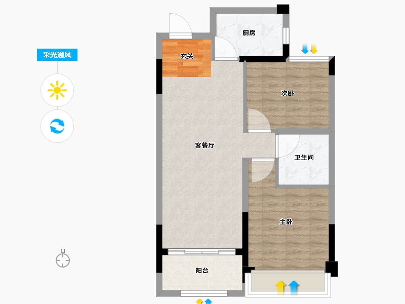 浙江省-台州市-中盛大都会-62.93-户型库-采光通风