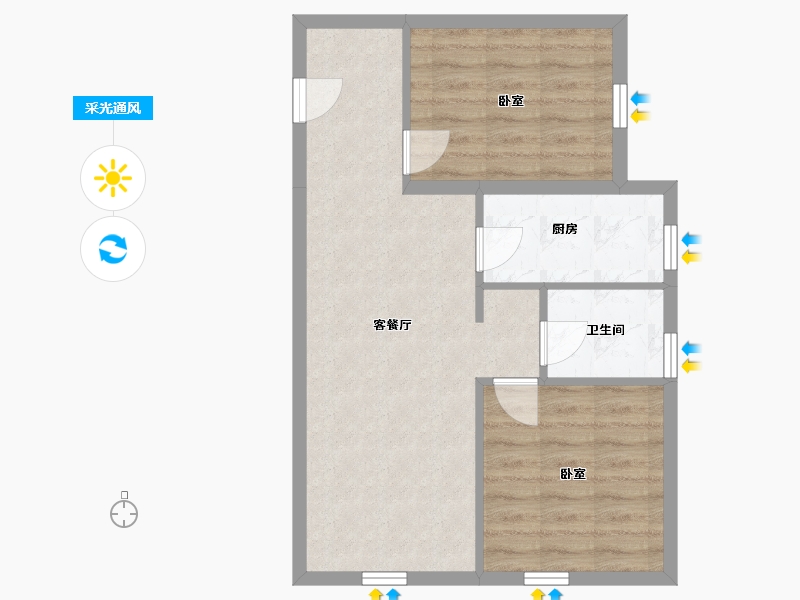 辽宁省-盘锦市-蓝色康桥E区·炫领域-56.49-户型库-采光通风