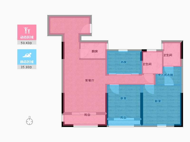 浙江省-温州市-三江立体城·凌江庭住宅-76.00-户型库-动静分区