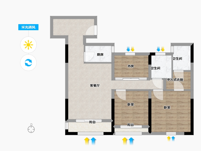 浙江省-温州市-三江立体城·凌江庭住宅-76.00-户型库-采光通风