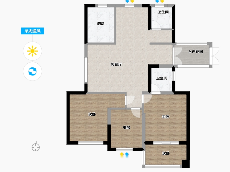 江苏省-盐城市-明新半岛花园-90.00-户型库-采光通风