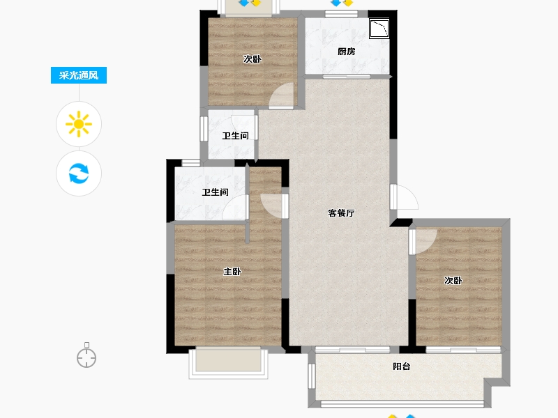 江苏省-徐州市-绿地新里·林语公馆-93.00-户型库-采光通风