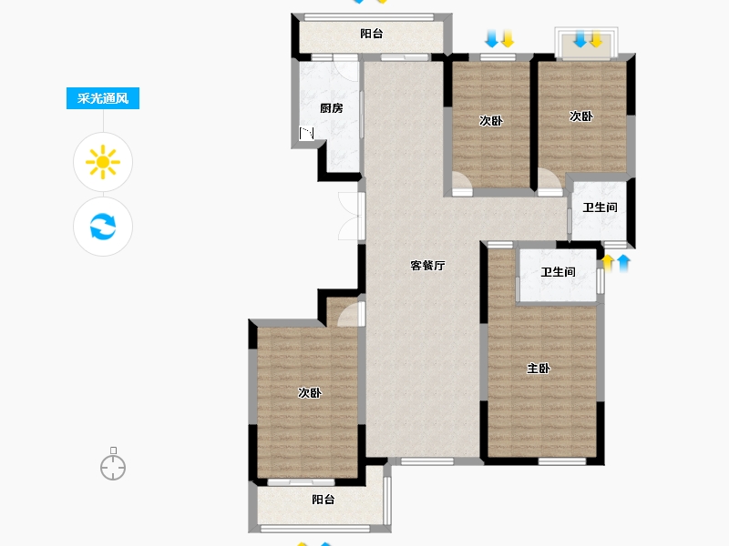 江苏省-淮安市-东城江南3期-124.80-户型库-采光通风