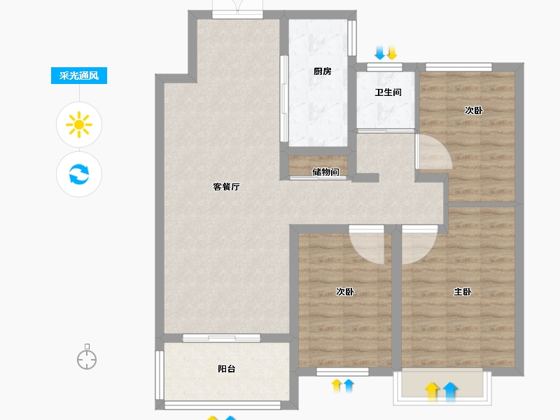 江苏省-徐州市-盛世阳光华庭-87.55-户型库-采光通风