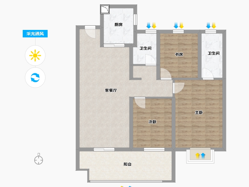 江苏省-南通市-上锦花园-92.00-户型库-采光通风