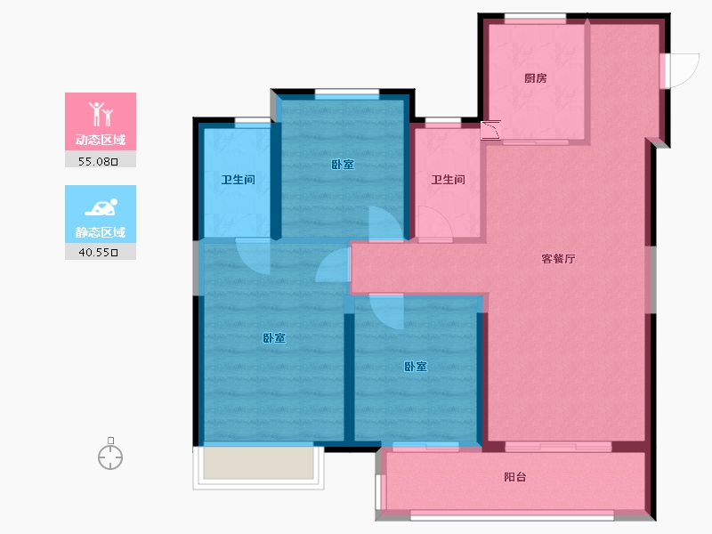 江苏省-镇江市-绿地·翠园-85.66-户型库-动静分区