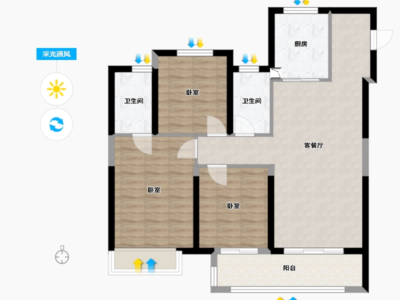 江苏省-镇江市-绿地·翠园-85.66-户型库-采光通风