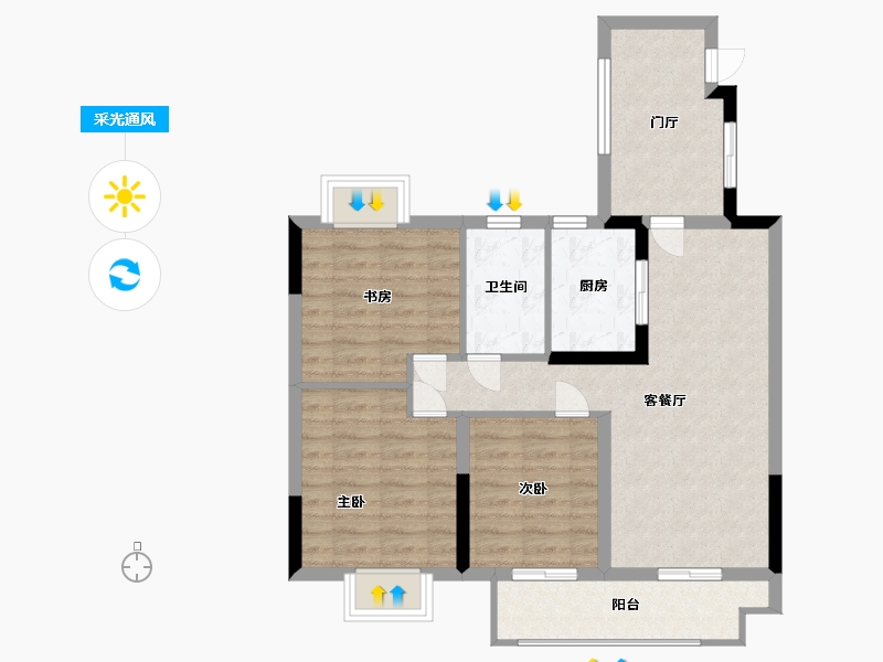 江苏省-南通市-晨园-78.00-户型库-采光通风