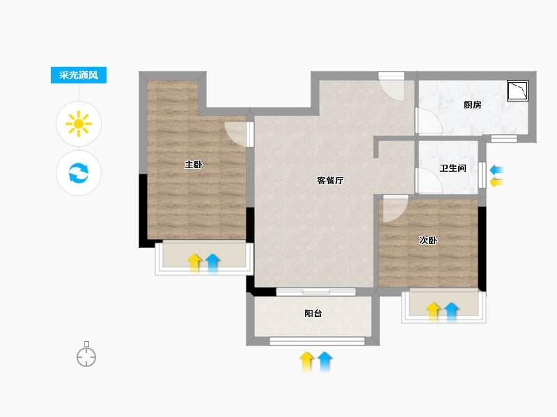 陕西省-榆林市-德通·金沙悦府-60.85-户型库-采光通风