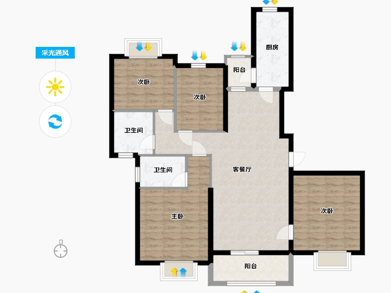 陕西省-西安市-西安恒大雅苑-108.96-户型库-采光通风