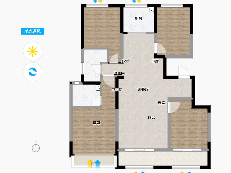 陕西省-西安市-绿城桂语蘭庭-112.00-户型库-采光通风