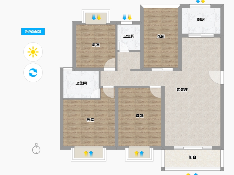 云南省-楚雄彝族自治州-楚雄院子-99.88-户型库-采光通风