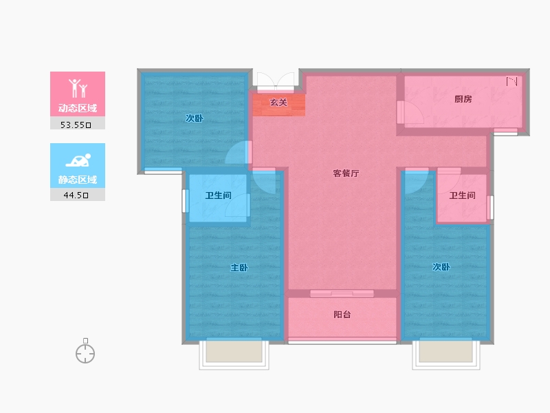 陕西省-宝鸡市-锦业府-86.87-户型库-动静分区