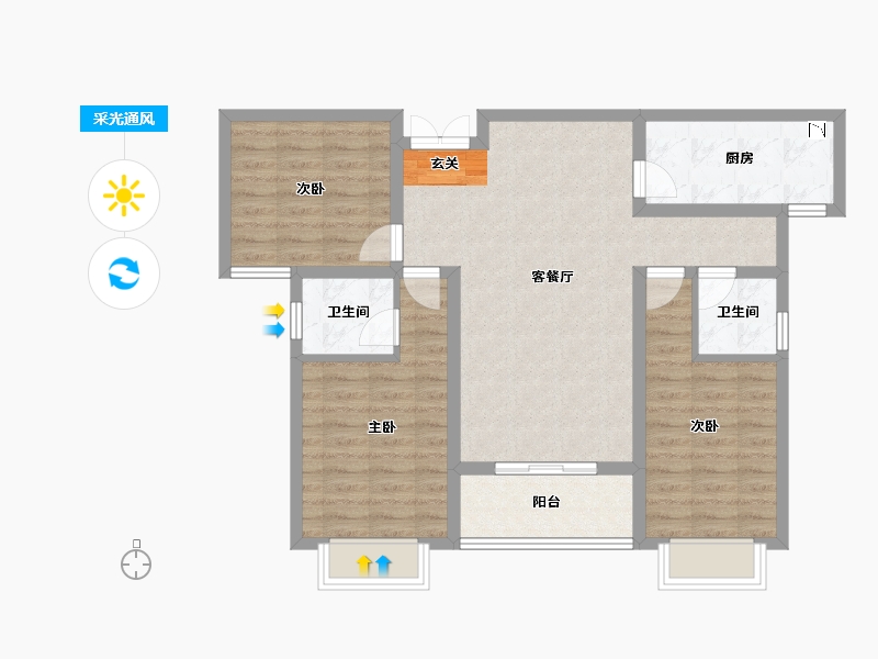 陕西省-宝鸡市-锦业府-86.87-户型库-采光通风