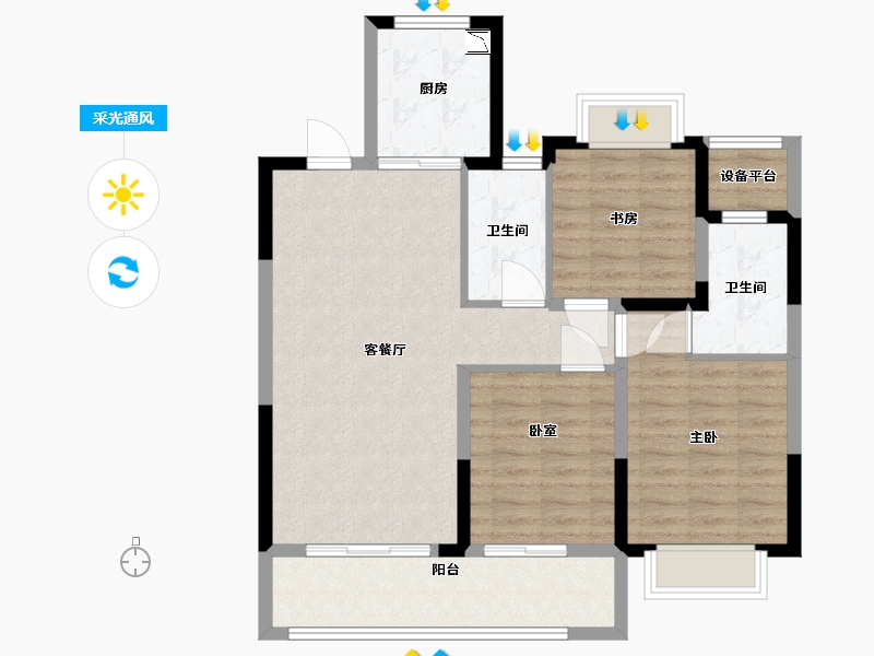 江苏省-苏州市-苏州湾藏璟-90.00-户型库-采光通风