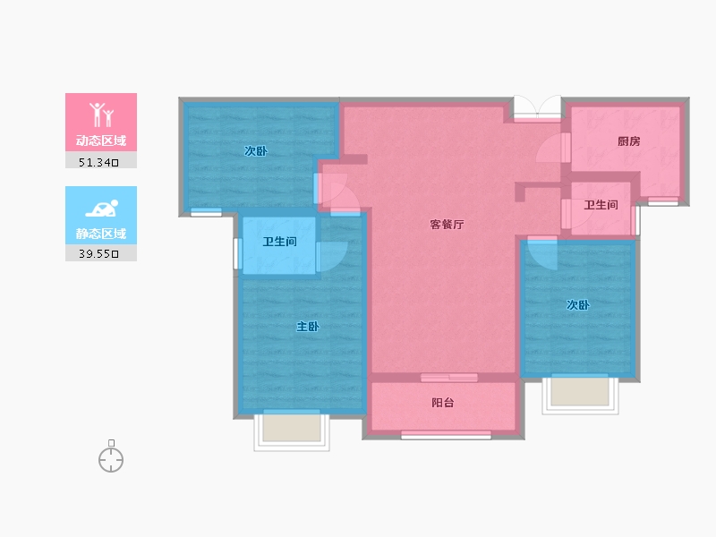 陕西省-西安市-盈泰水岸东方-80.08-户型库-动静分区