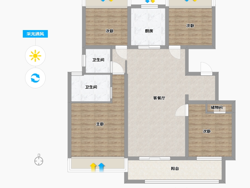 江苏省-盐城市-国投欧亚紫宸-106.40-户型库-采光通风