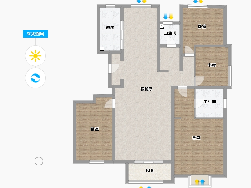 内蒙古自治区-包头市-中冶世家-142.04-户型库-采光通风