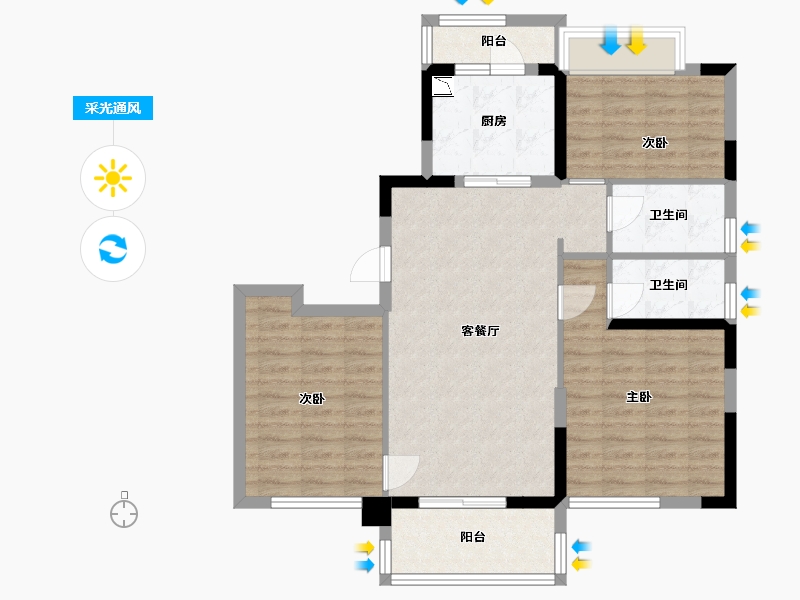 江苏省-盐城市-碧桂园剑桥郡-87.06-户型库-采光通风