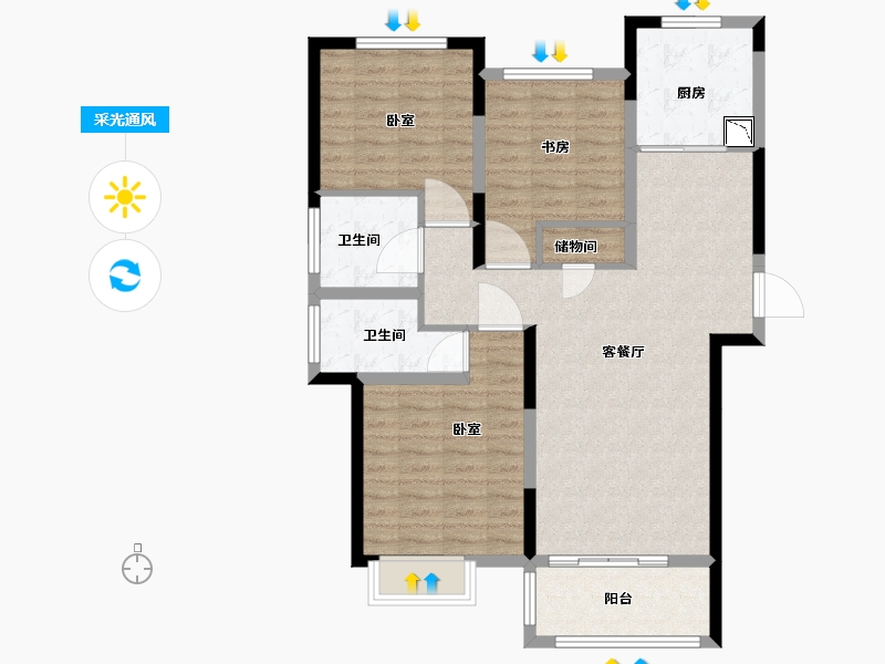 江苏省-苏州市-天地源拾锦香都-94.58-户型库-采光通风